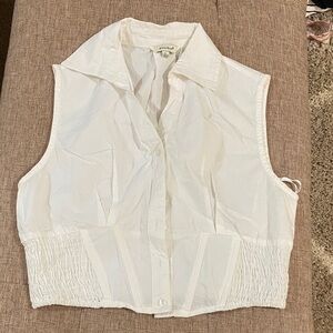 White Sleeveless Blouse with Smocked Sides